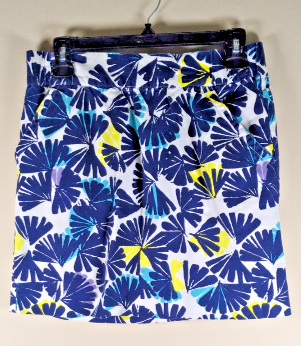 Banana Republic Mini Skirt Womens 6 Navy Blue White Floral Linen Cotton Tropical